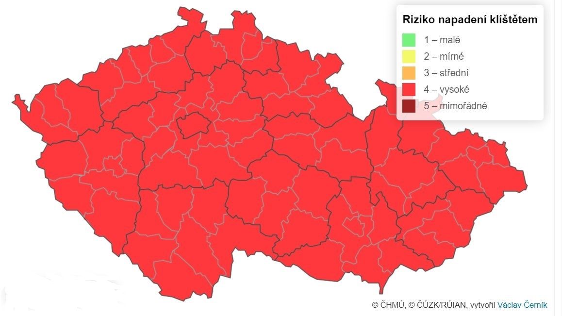 Mimořádné riziko pro Česko, aktivita klíšťat je na nejvyšším stupni
